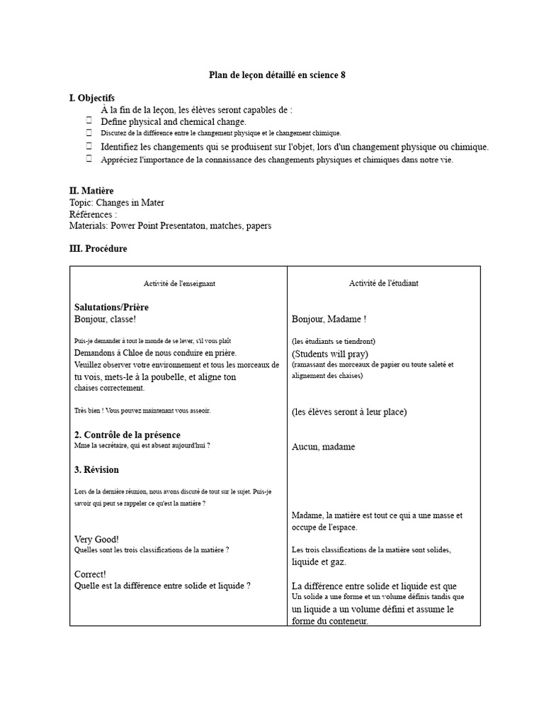 Changement physique et chimique en science 8 | PDF | Matière | Chimie