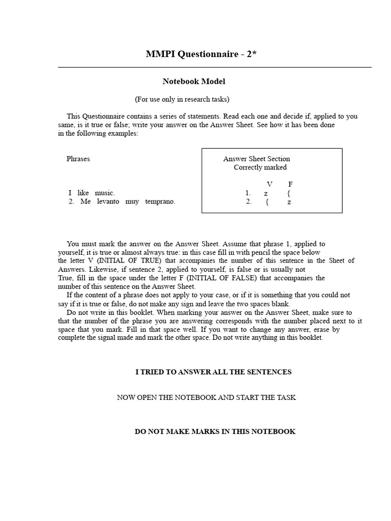MMPI Questionnaire for Research Use | PDF