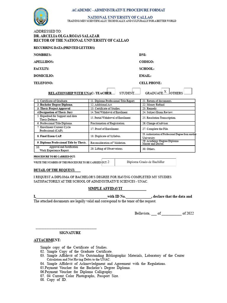 Request Addressed To The Rector - Request Format High School | PDF ...
