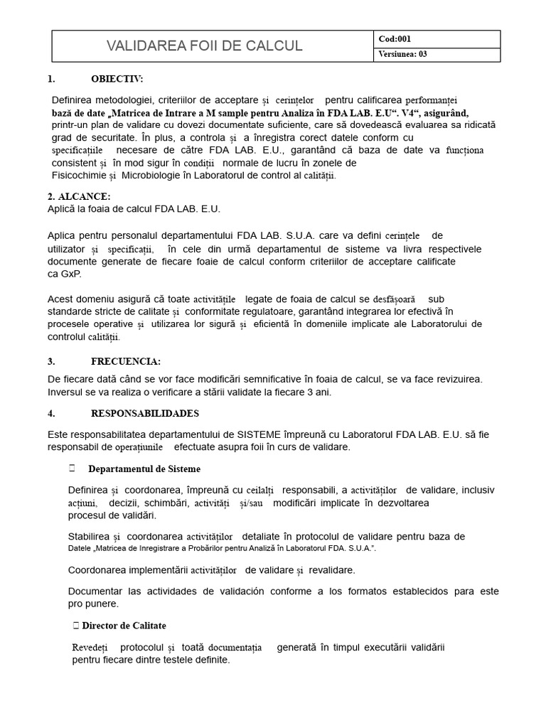 Protocol de Validare A Foii de Calcul | PDF