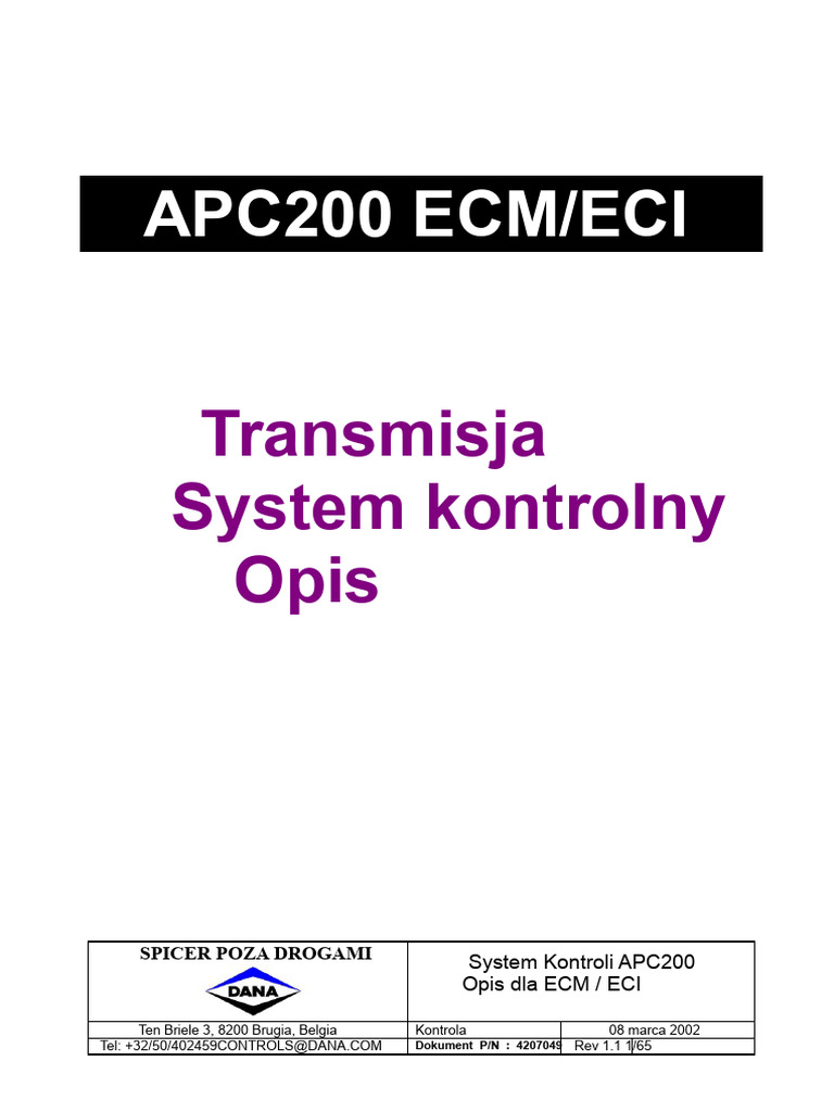 Dana - Opis Systemu Sterowania Transmisją ECI APC200 ECM | PDF