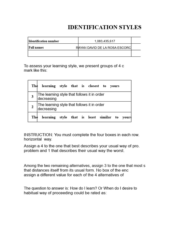 Learning Styles Assessment Guide | PDF | Theory | Reason
