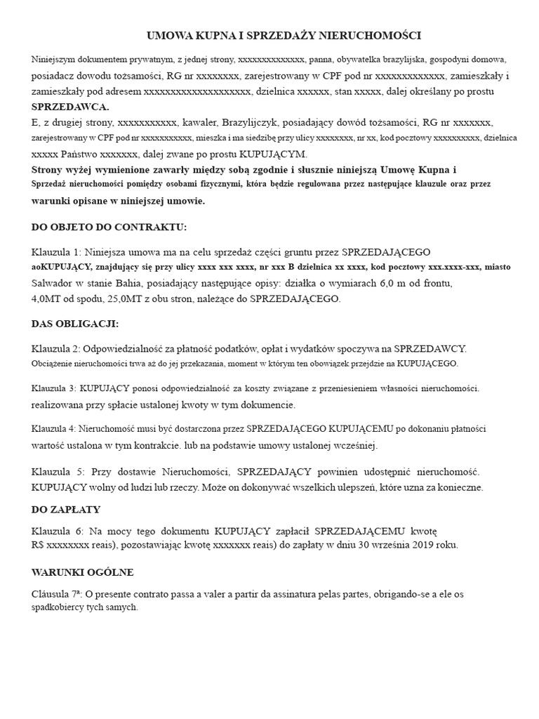 Umowa Kupna I Sprzeda y Nieruchomo ci PDF