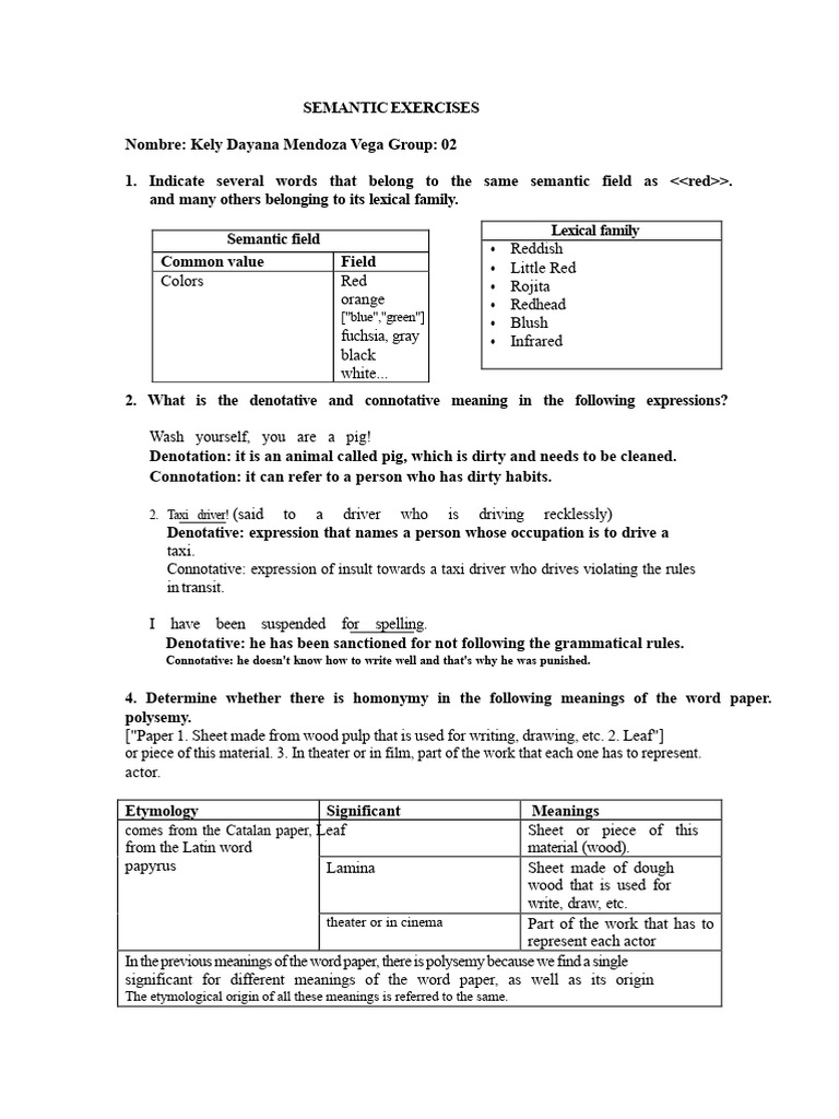 Semantics Exercises PDF | PDF | Linguistics | Lexical Semantics