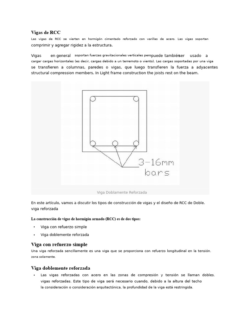 Vigas de RCC: Tipos y Diseño Estructural | PDF | Viga (Estructura ...