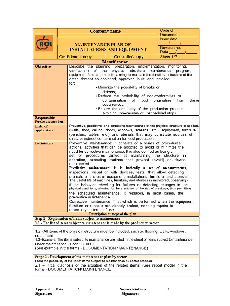 Maintenance Plan for Equipment & Facilities | PDF | Verification And ...