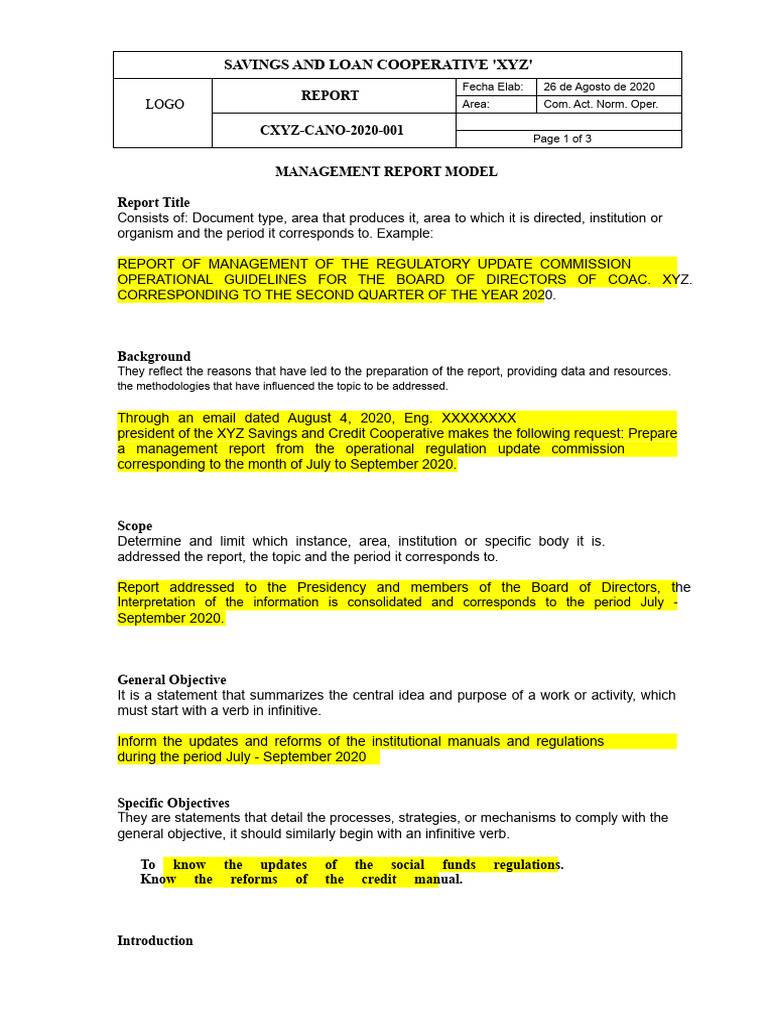 Management Report: XYZ Cooperative Updates | PDF | Regulatory Compliance