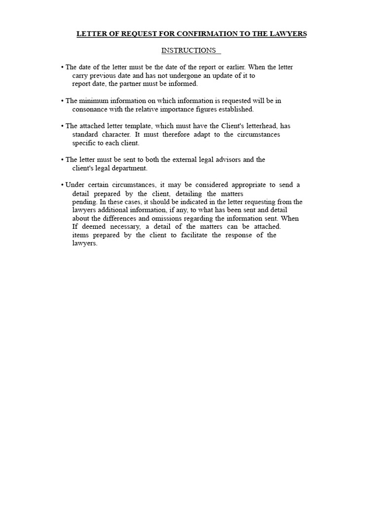 Lawyer Confirmation Request Template | PDF | Audit | Business