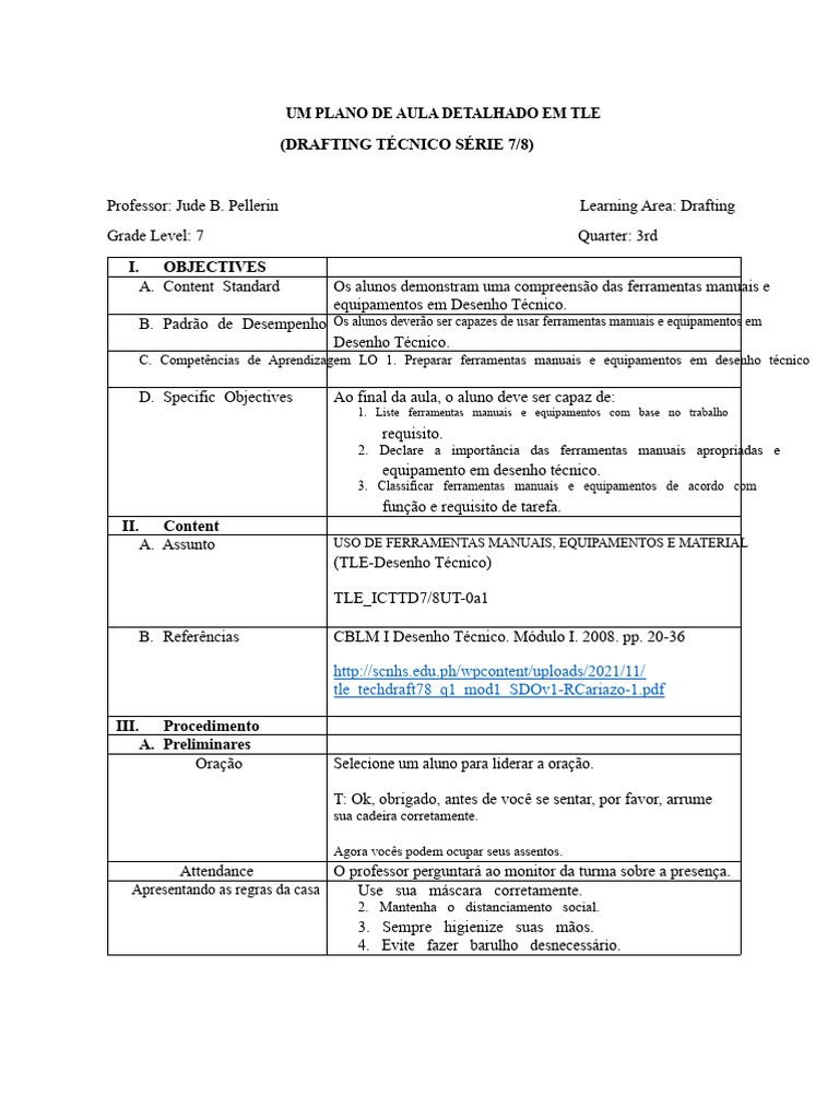 Plano de Aula: Ferramentas em Desenho Técnico | PDF | Desenho | Triângulo