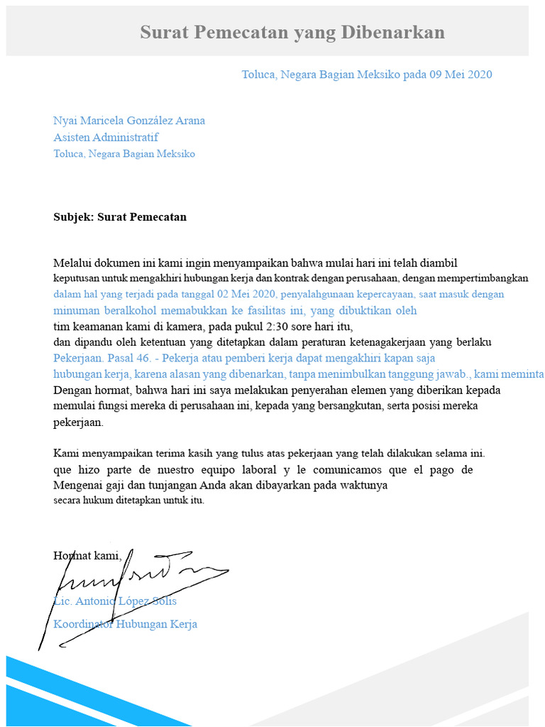 11 Modelo Surat Pemecatan Yang Dibenarkan PDF | PDF