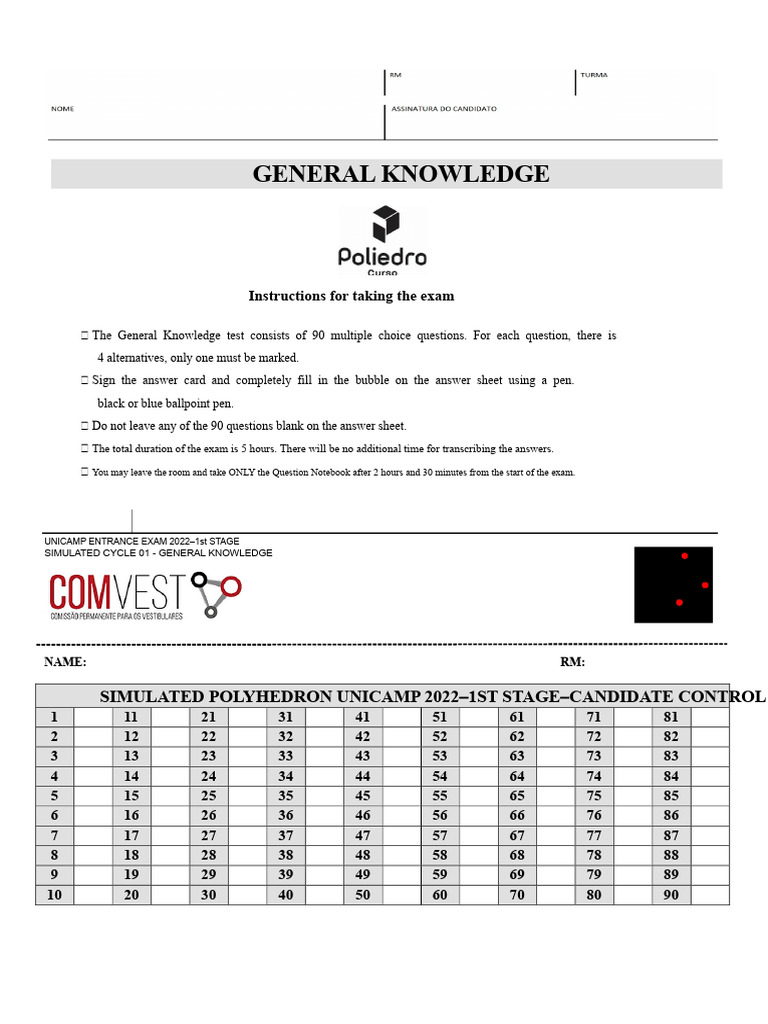 UNICAMP 2022 General Knowledge Exam Guide | PDF | Electron | Atoms