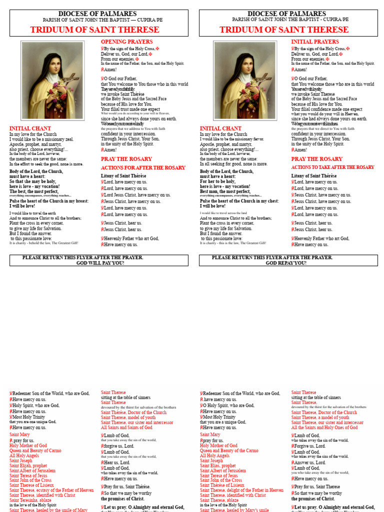 Triduum Prayers for Saint Thérèse | PDF | God The Father | God In ...