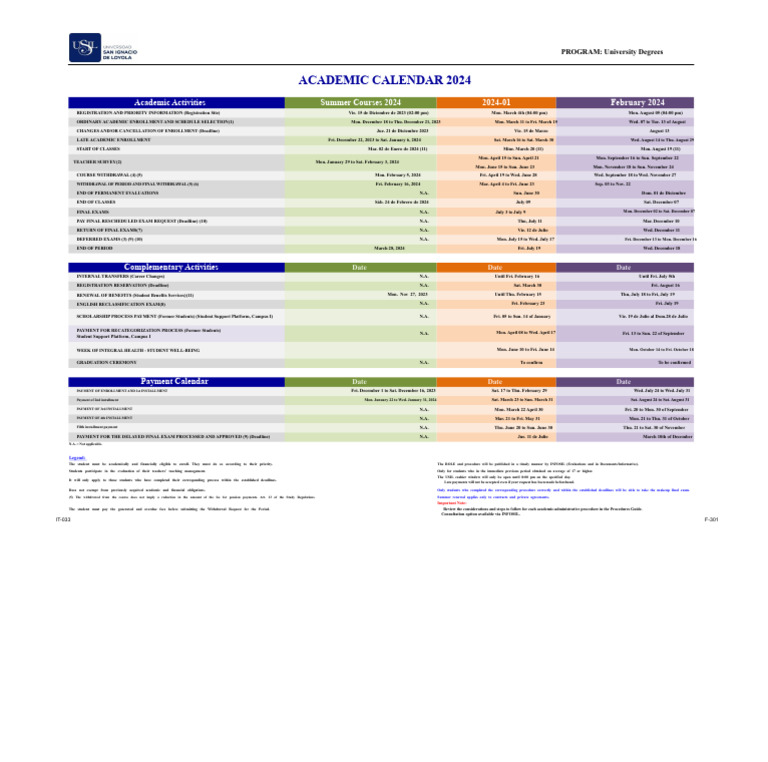 2024 University Academic Calendar | PDF