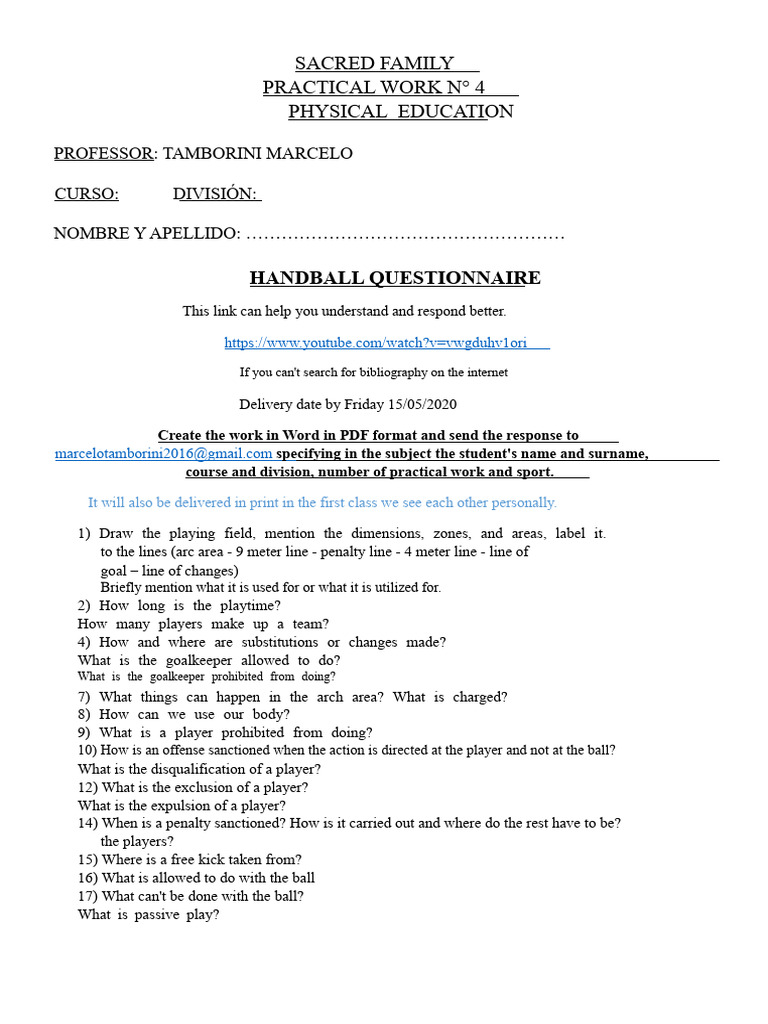 Practical Work No. 4 SAFA Handball Regulations | PDF