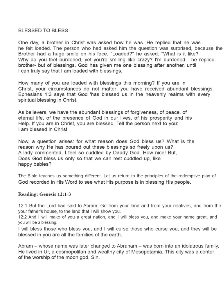 Blessed to Be a Blessing in Christ | PDF | Abraham | Jesus