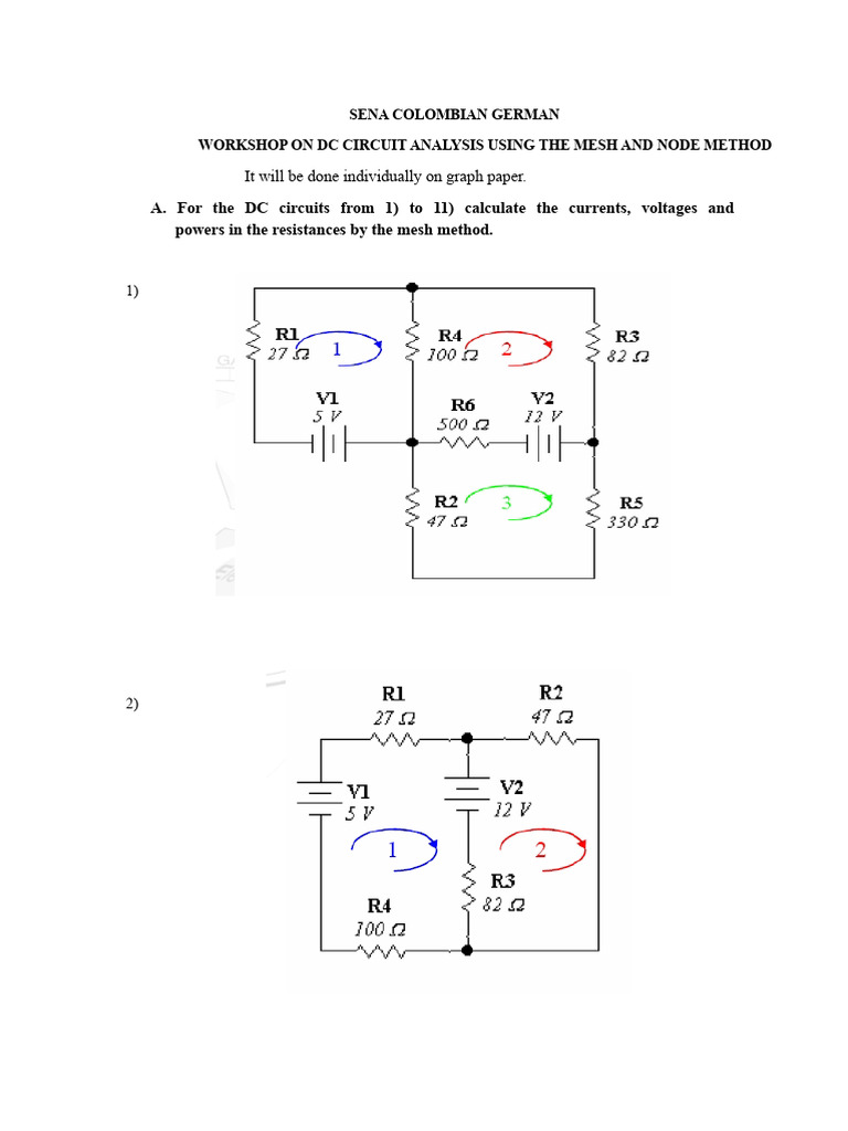 Workshop Analysis of DC Circuits by The Mesh and Node Method | PDF