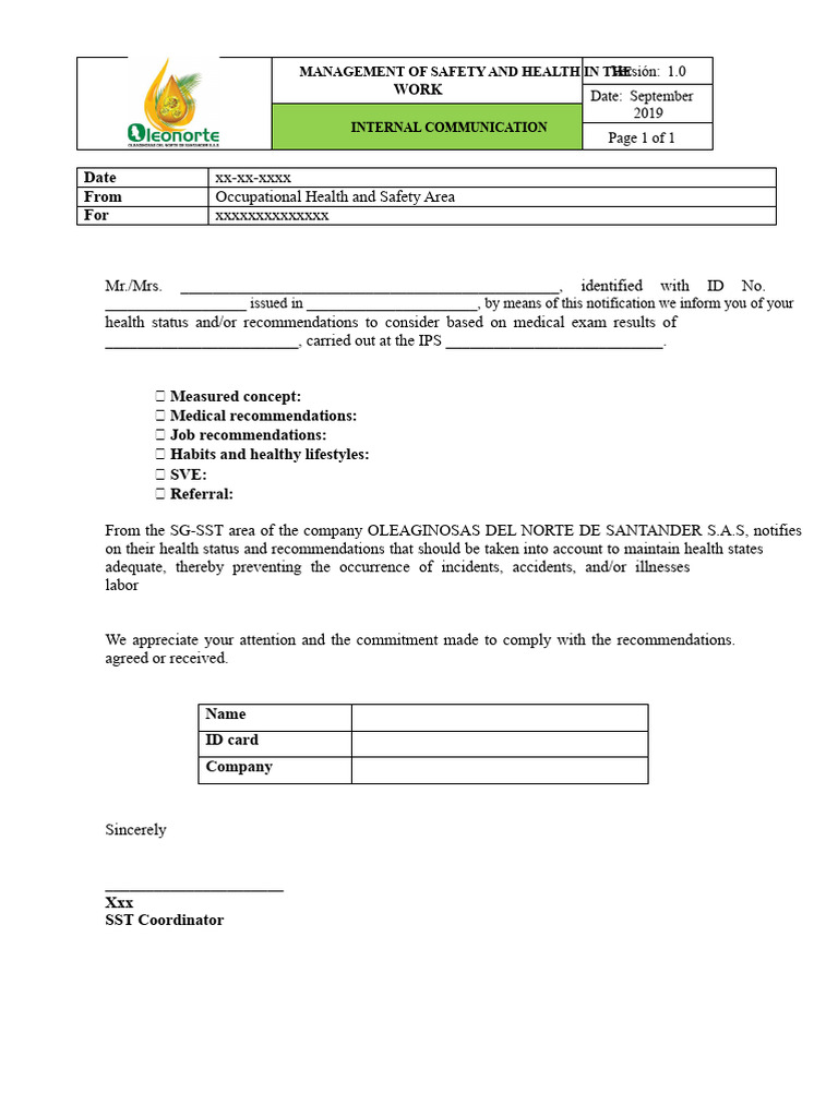 Health Status Notification Template | PDF