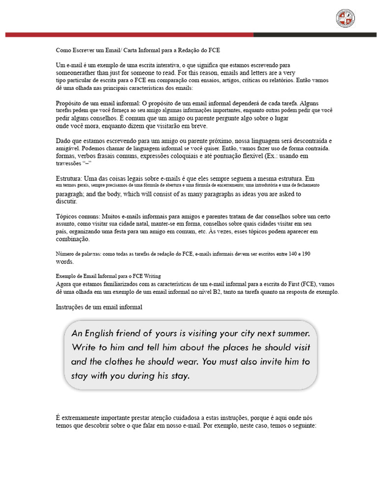 Guia para Email Informal FCE | PDF | Amor