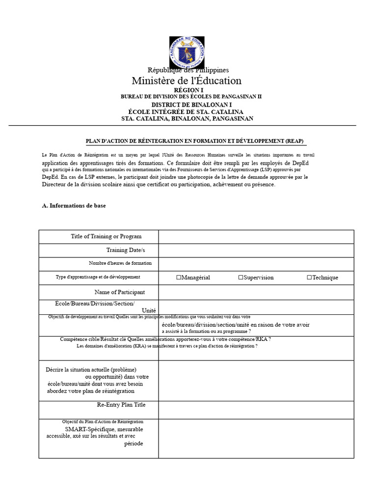 Plan d'Action de Réintégration en Formation | PDF
