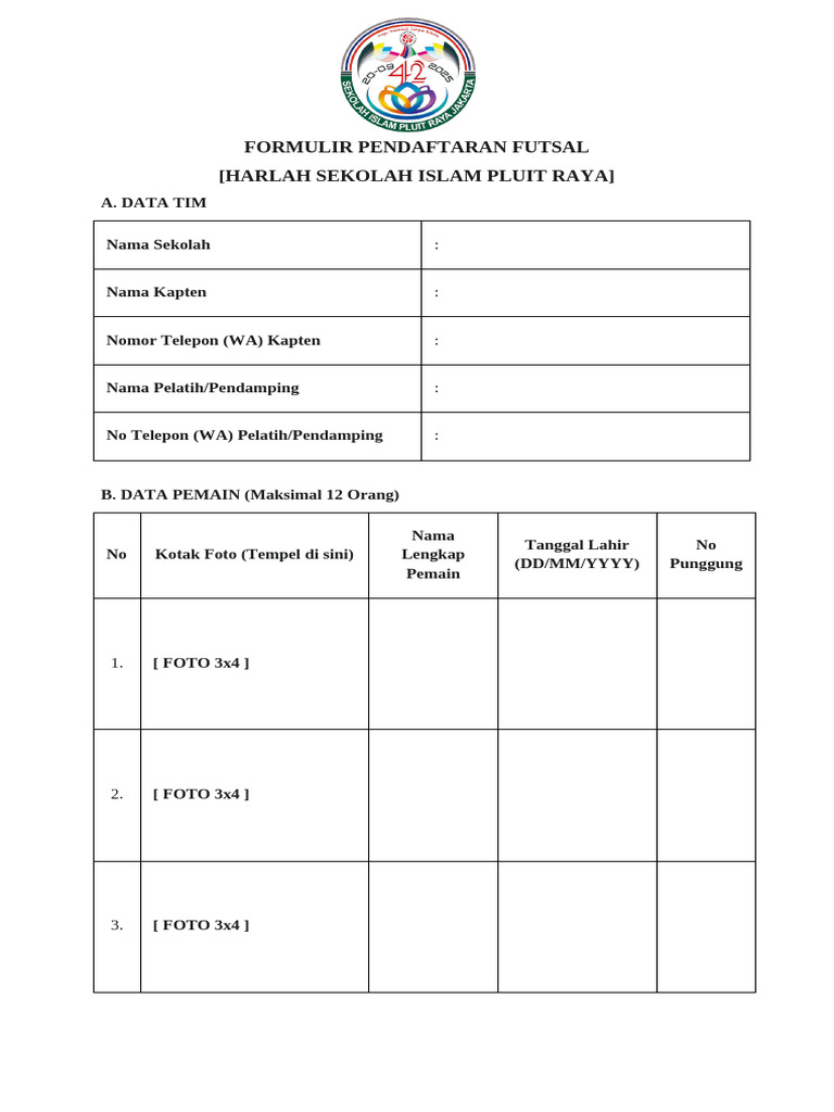 Formulir Pendaftaran Tim Futsal 2025 | PDF
