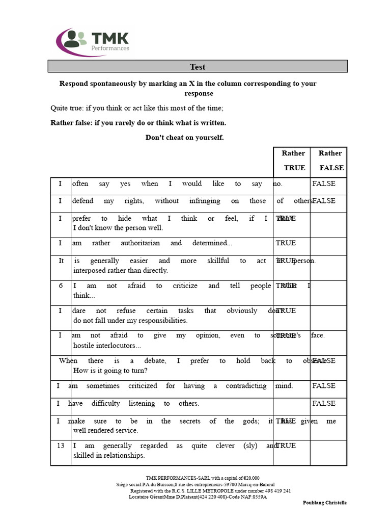 Self-Assertion Test | PDF