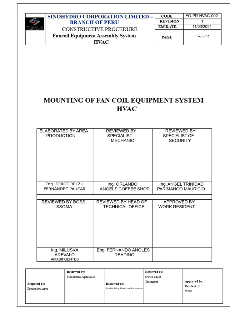 EO-PR-HVAC-004 Procedure For The Assembly of Fan Coil Units | PDF ...
