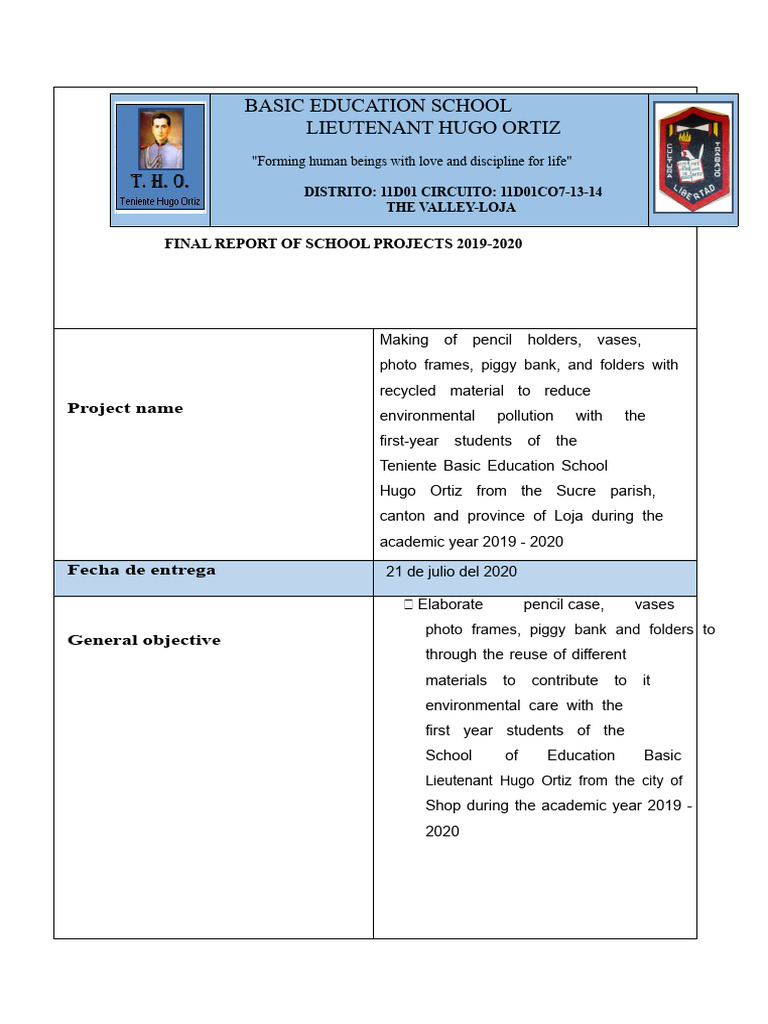 Eco-Friendly School Projects Report | PDF | Recycling