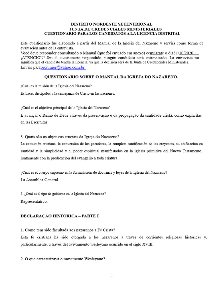 Cuestionario 2 | PDF | Iglesia cristiana | Diácono