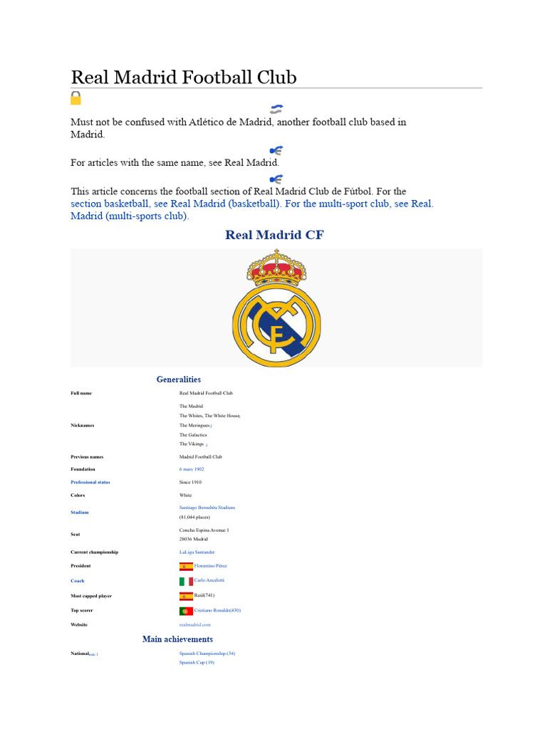 Real Madrid Football Club Overview | PDF | Association Football ...
