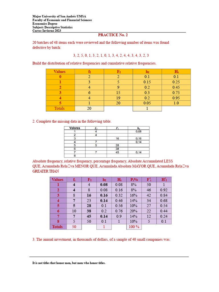Practice N-1 | PDF | Statistics