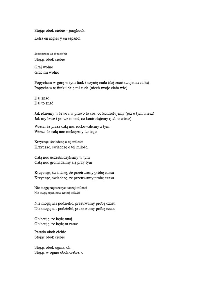 Stojąc Obok Ciebie - Jungkook Tekst | PDF
