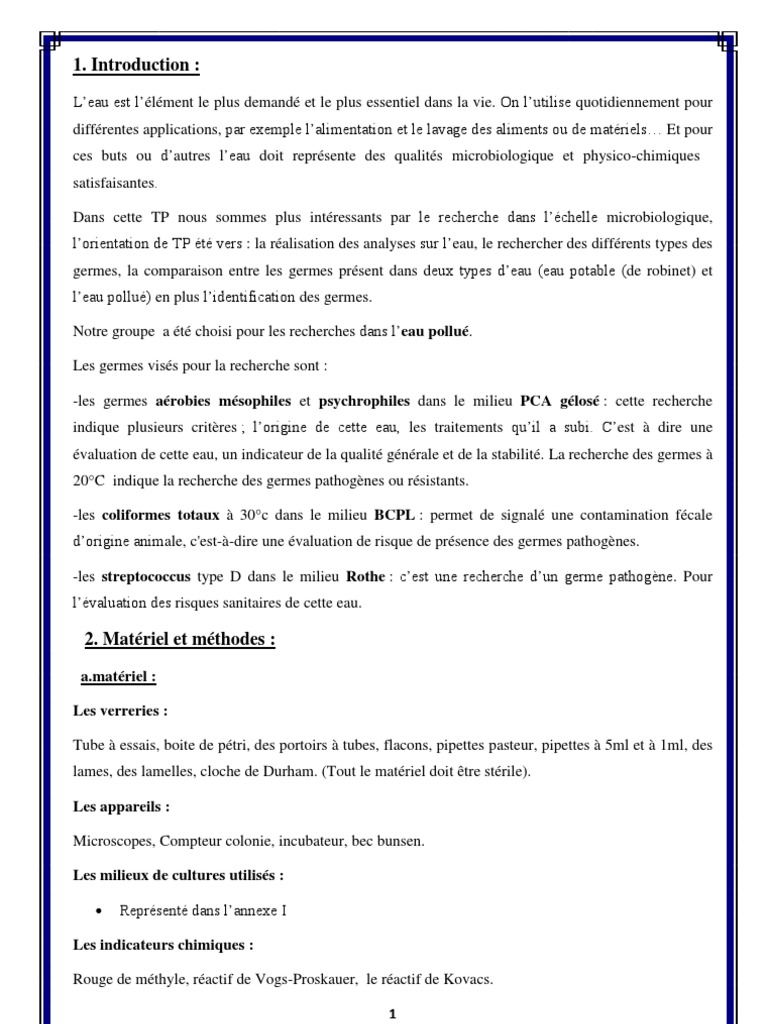 Compte Rendu Tp Analyse Microbiologique Du Lait Analyse Microbiologique D Eau | PDF | Microbiologie | Bactérie