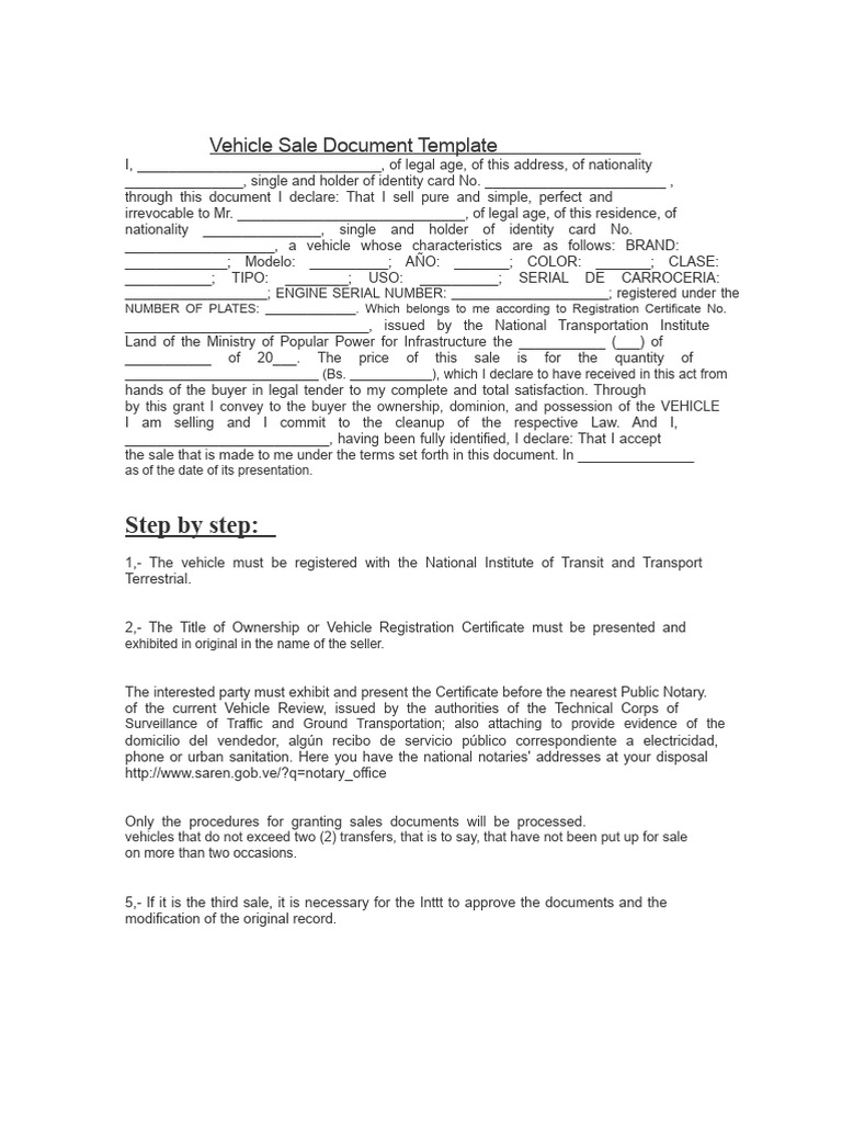 Vehicle Sale Document Template | PDF | Identity Document
