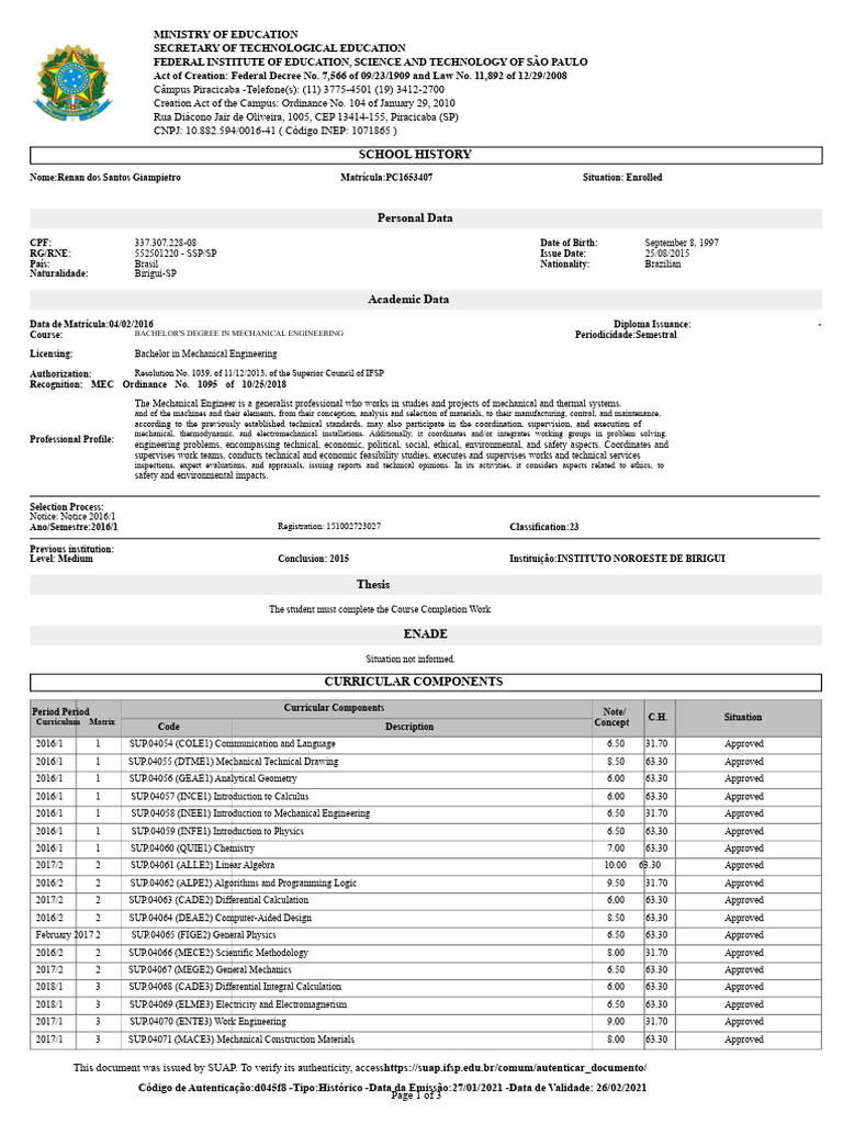 Mechanical Engineering Enrollment Record | PDF | Engineering
