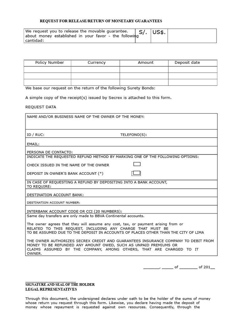 Monetary Guarantee Release Request Form | PDF