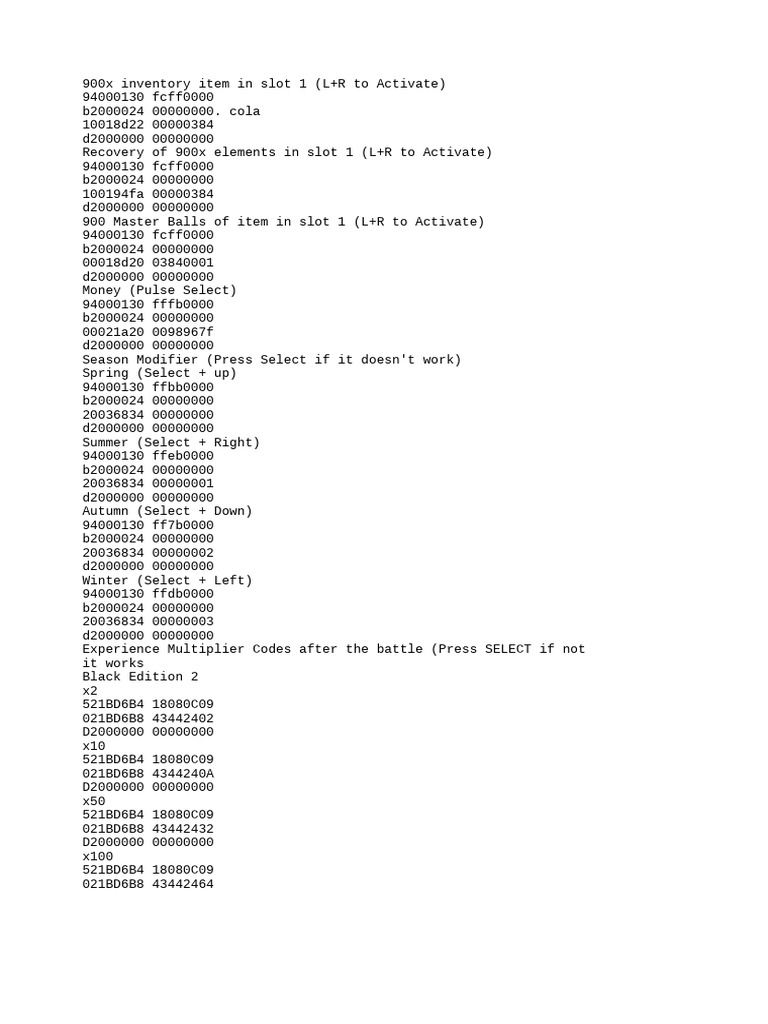 Pokémon Cheat Codes and Modifiers Guide | PDF | Pokémon | Nintendo ...