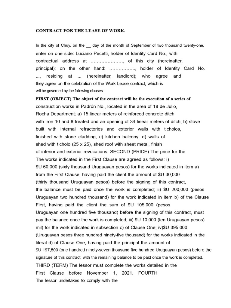 Model of Work Lease Contract | PDF | Law Of Obligations | Private Law