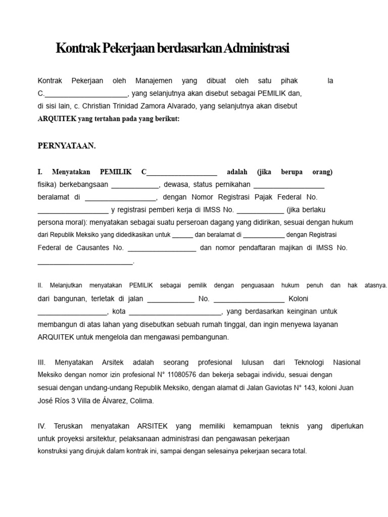Kontrak Pekerjaan Berdasarkan Administrasi - Normadocx BARU | PDF