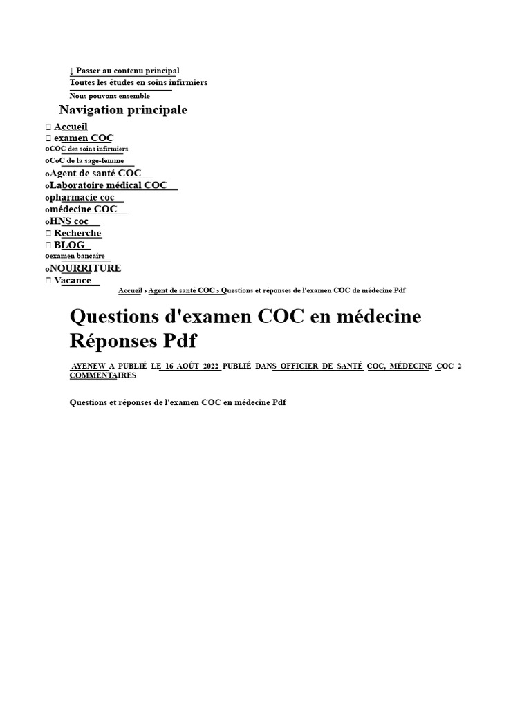 Questions et réponses examen COC médecine PDF Maladies et troubles — free download