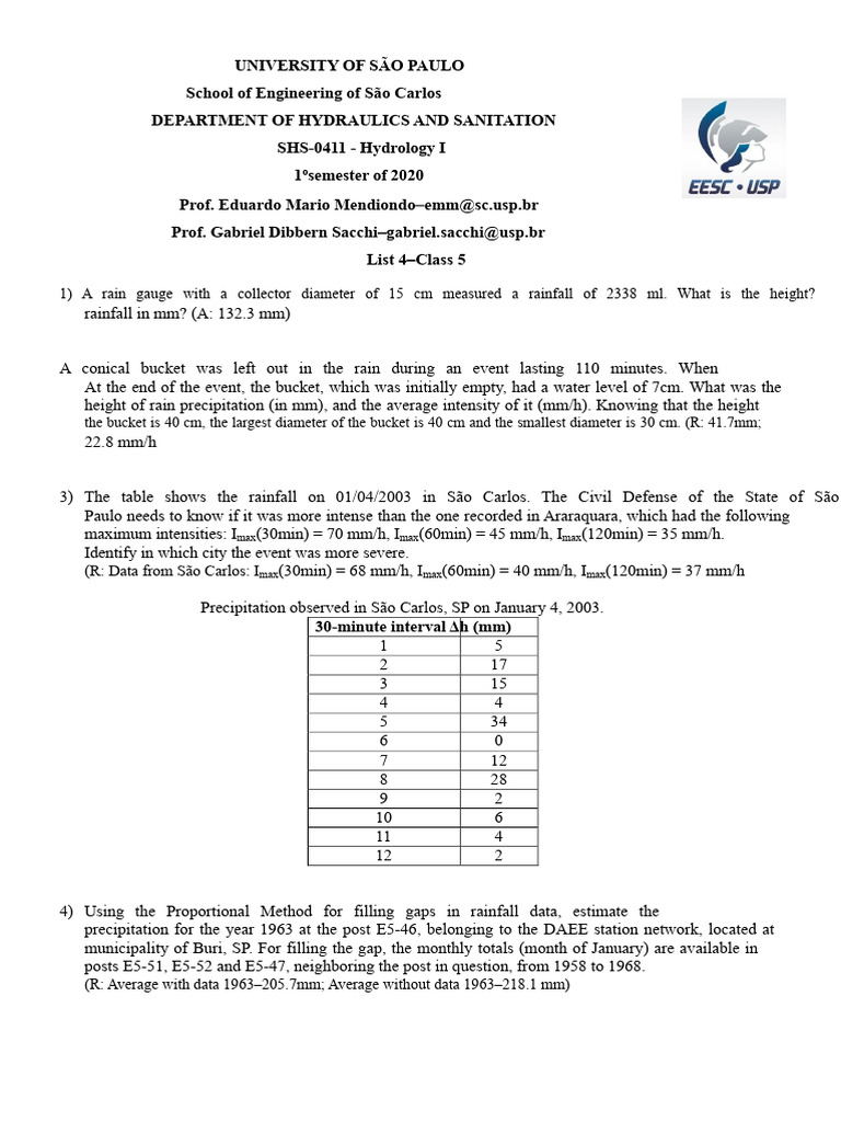 Hydrology I: Rainfall Measurement Analysis | PDF | Rain | Precipitation