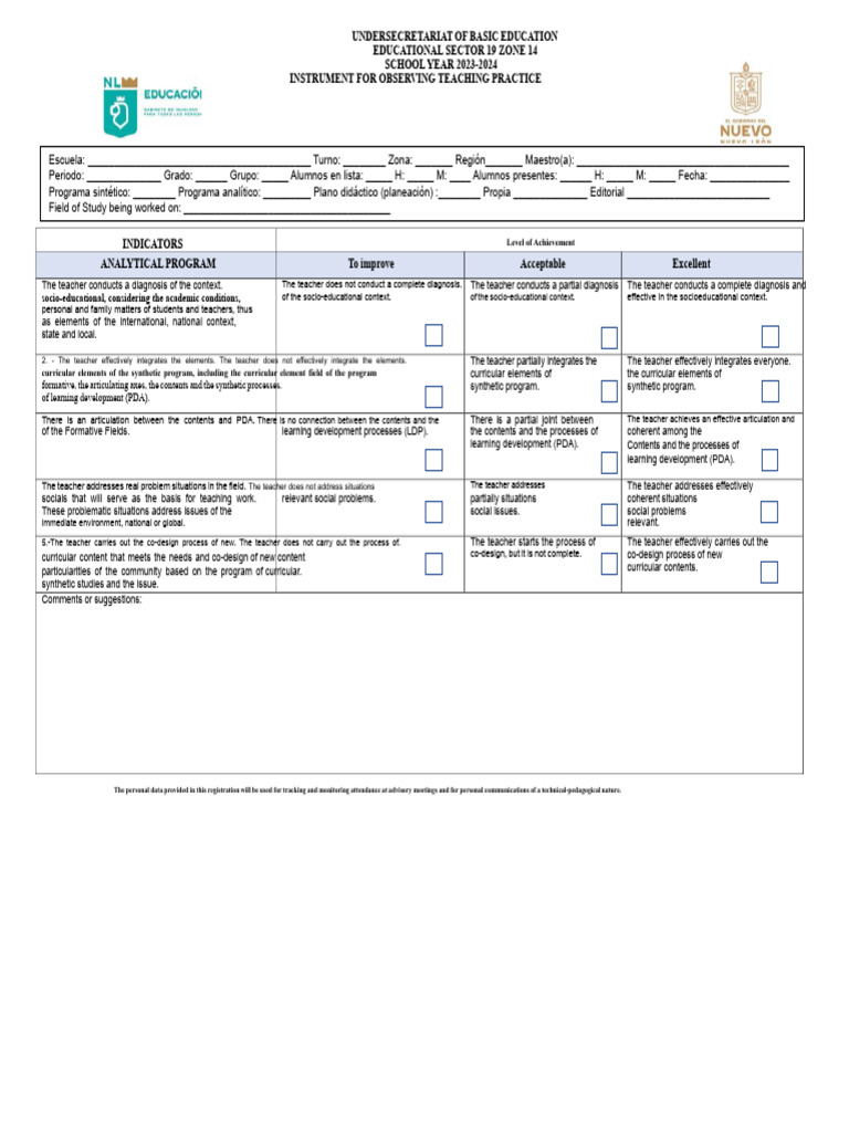 Teaching Practice Observation Tool 2023 | PDF | Learning | Methodology