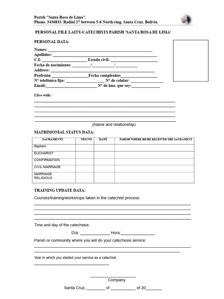 Personal File for Santa Rosa de Lima Catechists | PDF | Sacraments ...