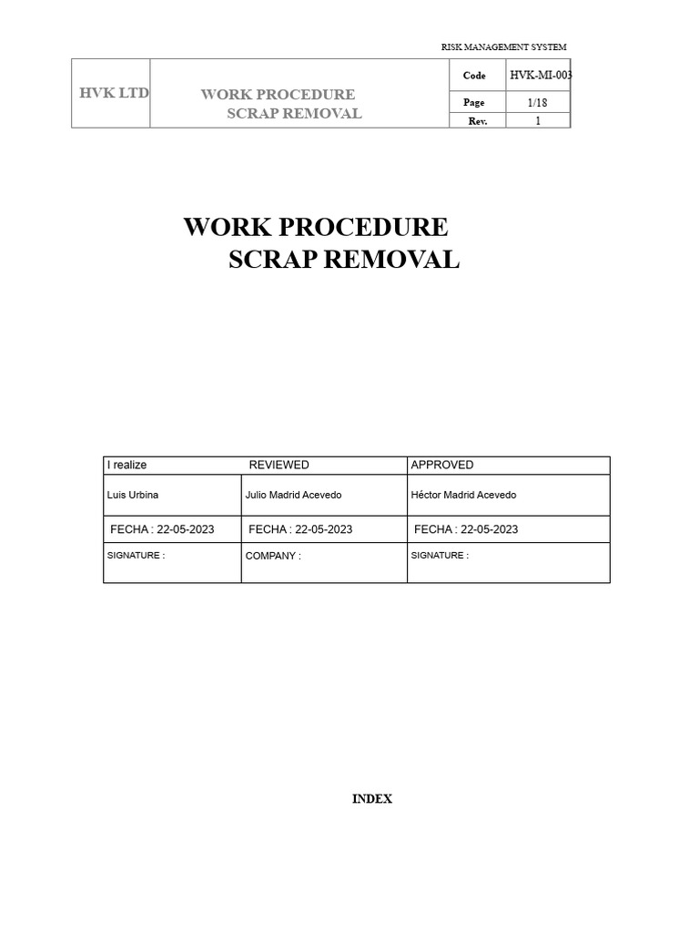 HVK-MI-003 Procedure For Scrap Removal and Loading Version 1 | PDF ...