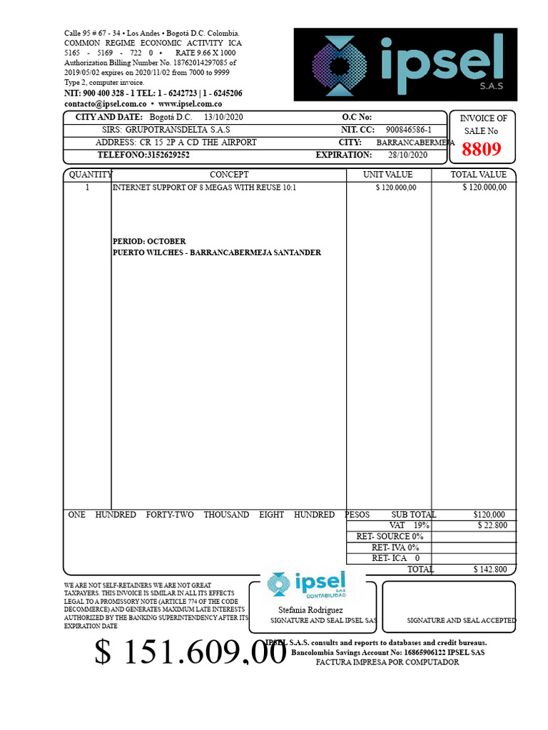 8809 INVOICE TRANSDELTA GROUP Internet 8 Megabytes PDF | PDF | Invoice ...
