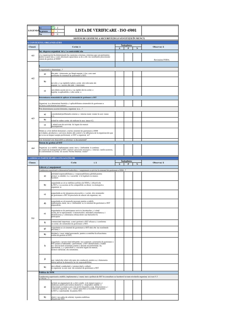 Lista de Verificare ISO 45001 | PDF