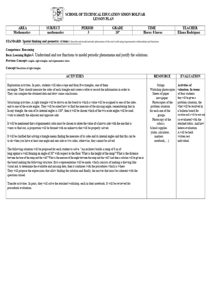Lesson Plan: Solving Right Triangles 10 | PDF | Triangle | Trigonometry