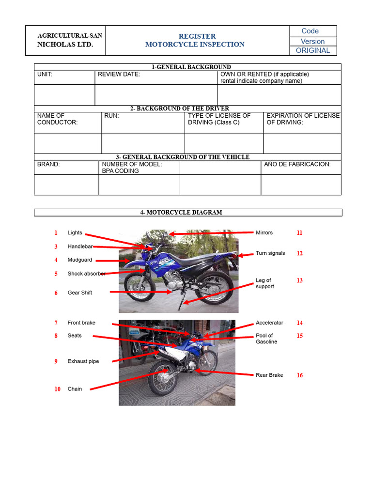 Motorcycle Inspection Checklist Guide PDF Motorcycle Car