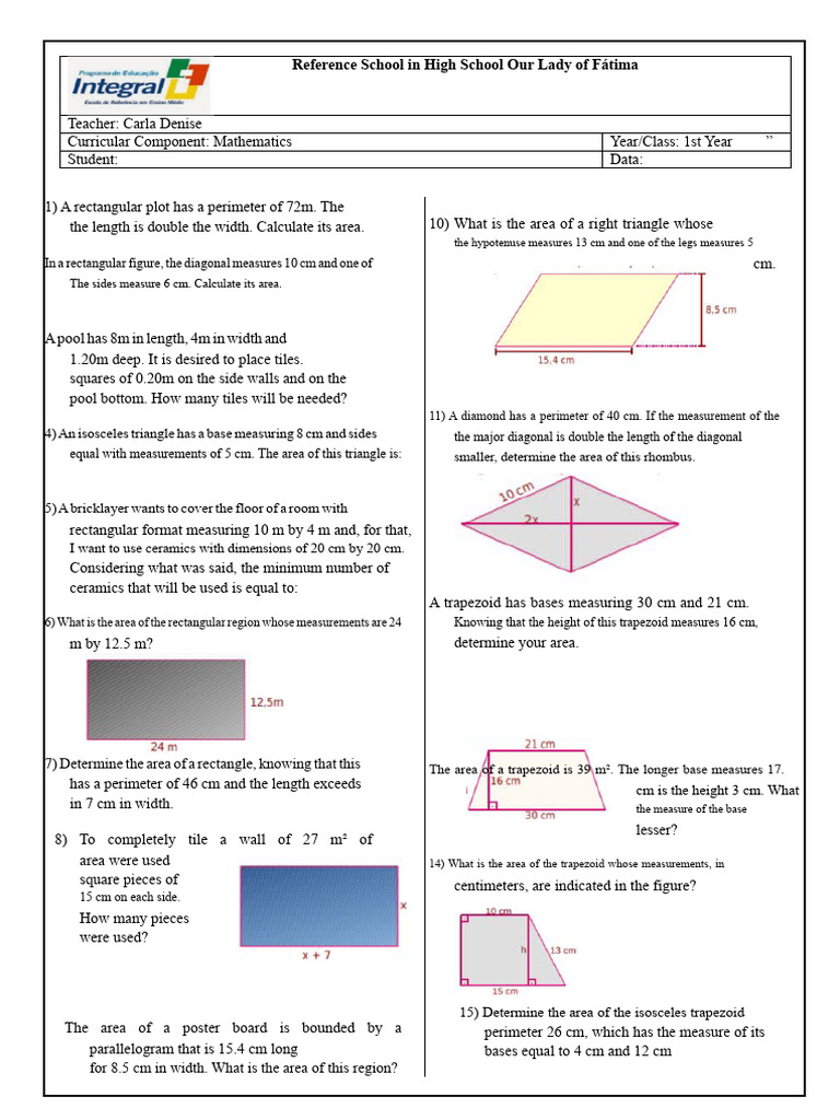 High School Math Area Problems Guide | PDF | Area | Rectangle