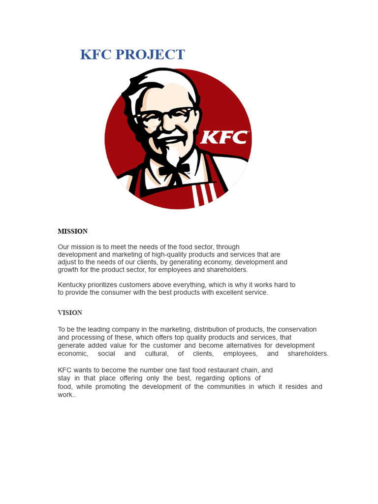 KFC Project: Mission, Vision, Values | PDF | Employment | Customer