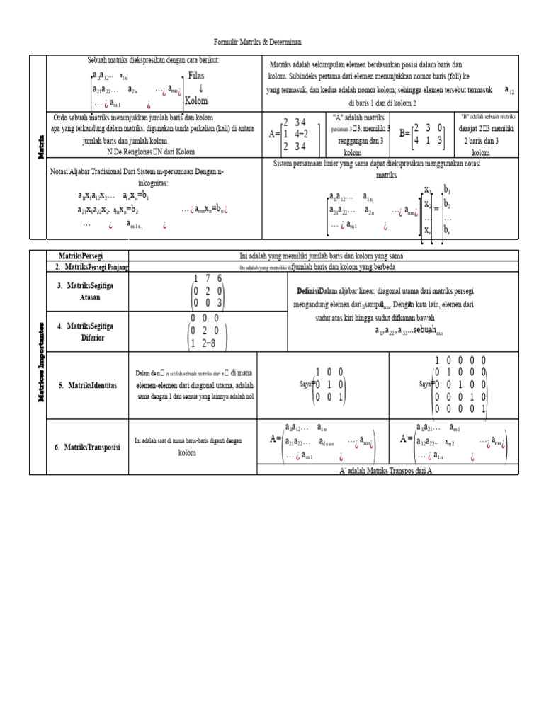 Matriks dan Determinan: Panduan Lengkap | PDF